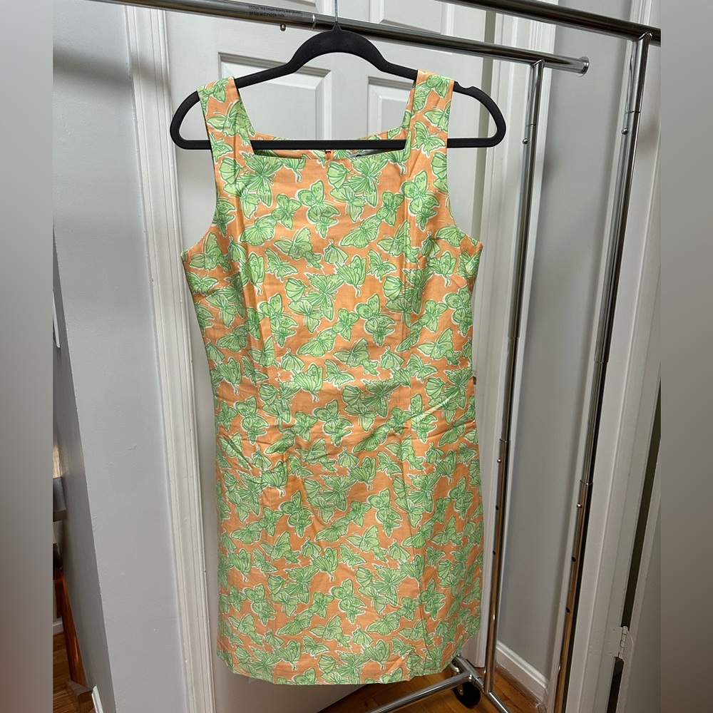 Lily Pulitzer Vintage White Label Square Neck Dress Butterflies fGreen Orange 10